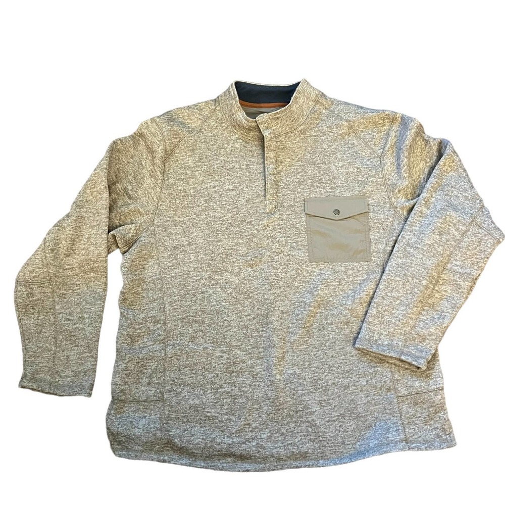 OUTDOOR LIFE Henley Heathered Oatmeal Brown Popover Sweater, size XL